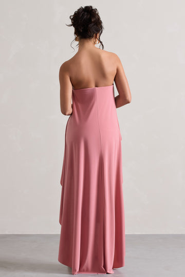 Upon A Time Blush Ruched Bandeau Midi Dress With Cape